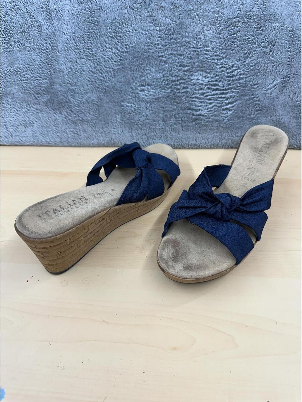 Italian Shoemakers Navy Blue Wedge Sandals